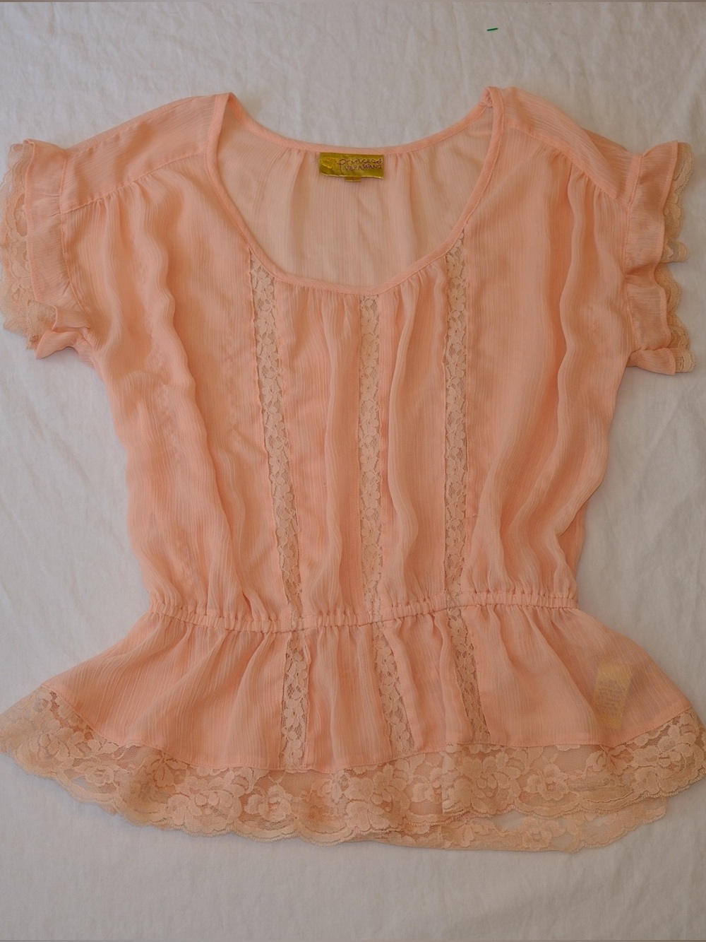 princess vera wang Peach Chiffon Lace-Trim Blouse